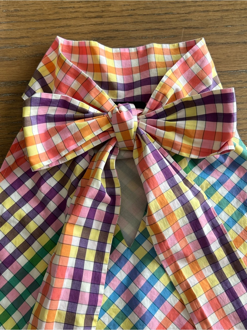 J. Crew Multicolor Rainbow Gingham Tie-Neck Dress Size 2 - Picture 6 of 11